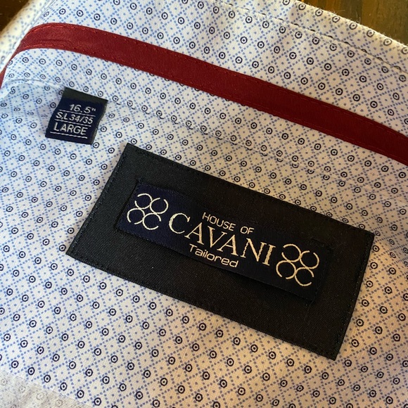 House Of Cavani Long Sleeve Dress Shirt Large 16.5 34/35 White Blue Dots - Picture 4 of 6